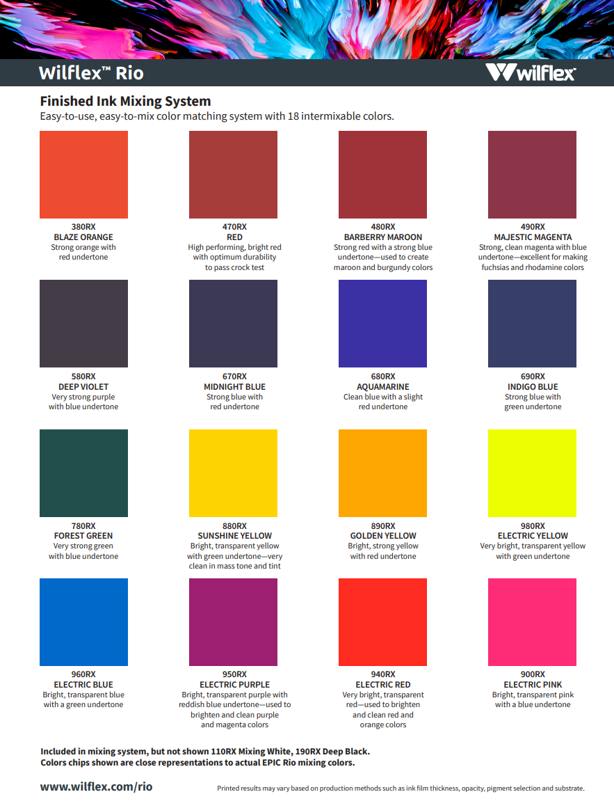 Wilflex Epic "Rio" Plastisol Inks - Dažai